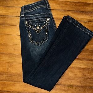 Miss Me Dark Blue Boot Cut Jeans with Embellishments